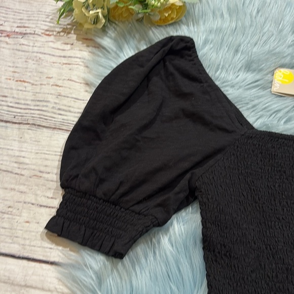 NWT Boden Squareneck Smocked Puff Sleeve Crop Top Black sz 6 - Picture 3 of 11
